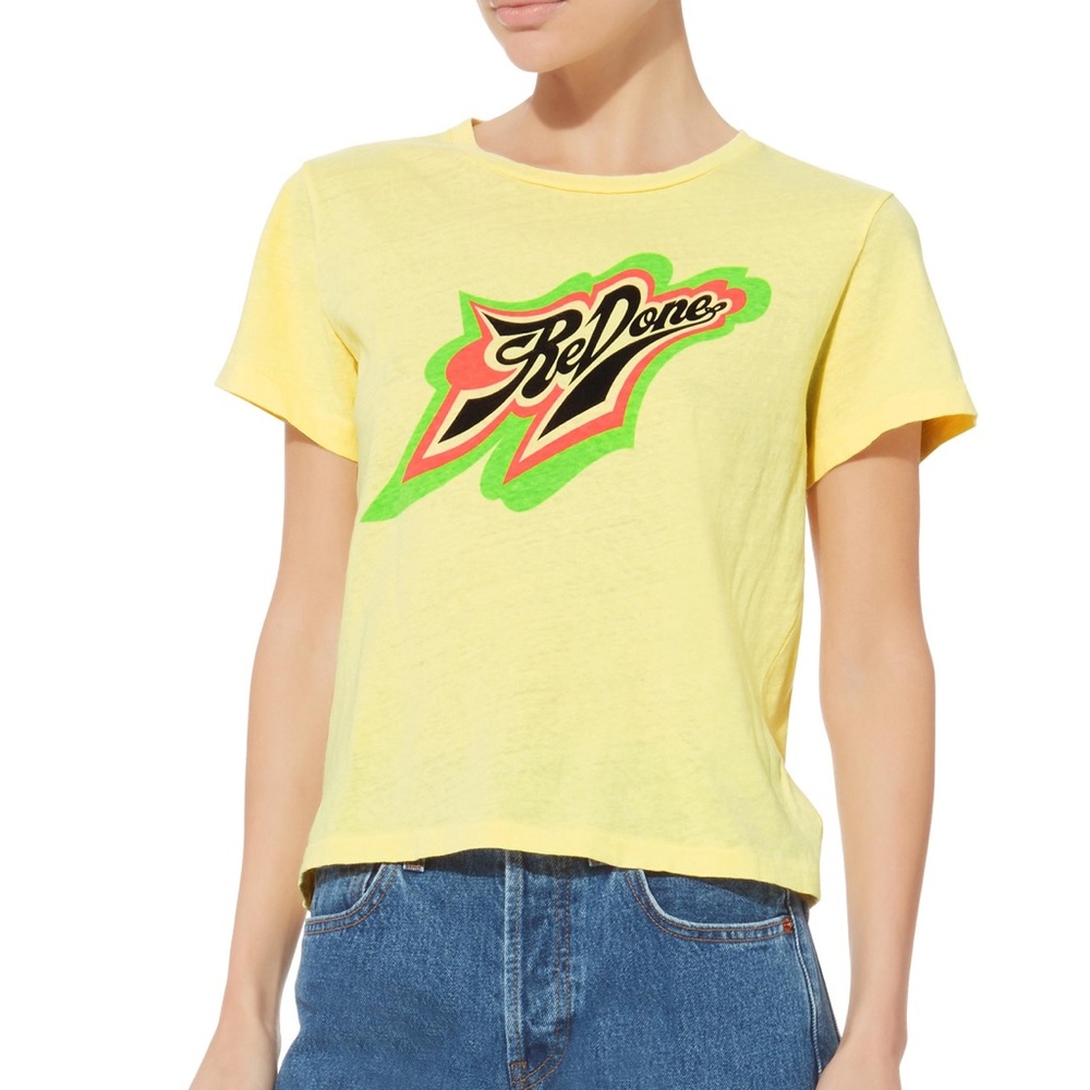Re/Done Yellow Sunfade Neon Logo T-Shirt